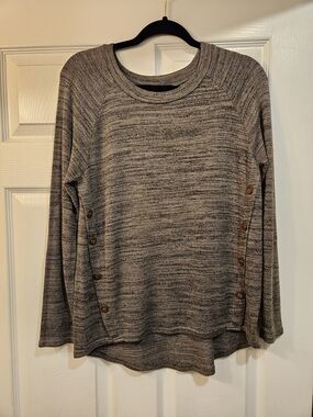 Sweet Wanderer Green Marled Button-Side Pullover Sweatshirt